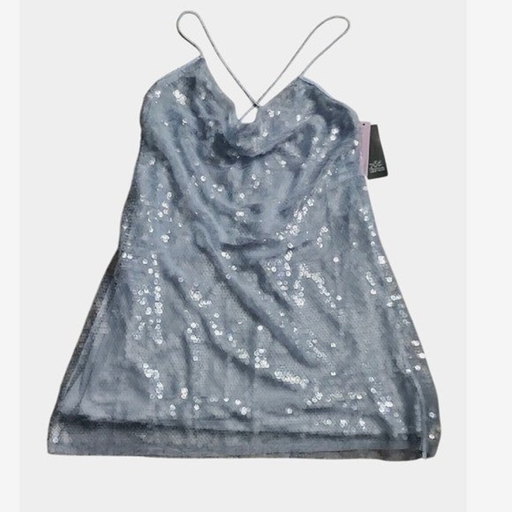 Wild Fable Sequin Mini Dress Blue Cowl Neck Cocktail Strappy Party Tie Back XL